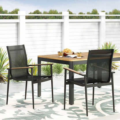 Barrister dining chairs set of 2, black metal frame with natural wood seats for outdoor dining on Tampa Home & Garden Store