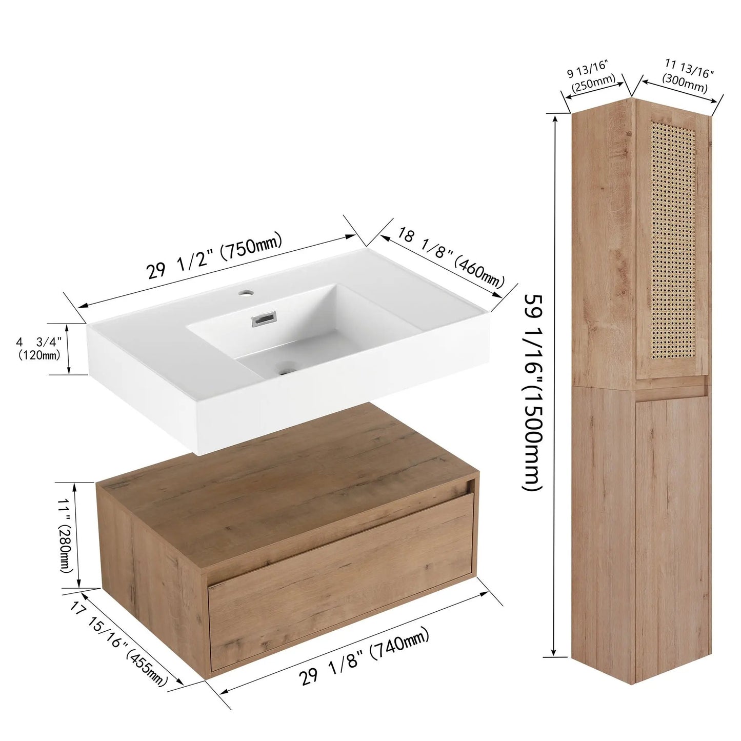 Contemporary Wall Mounted Vanity with Resin Sink