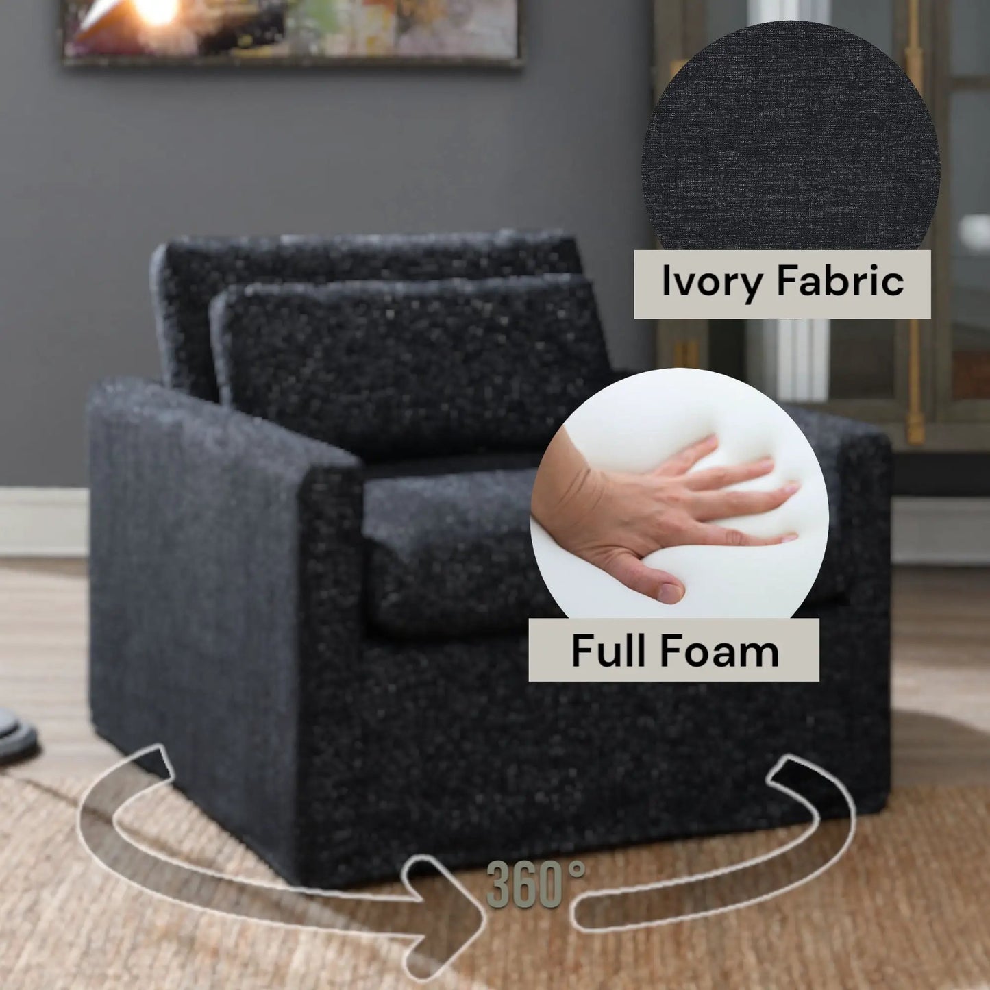 Naveen swivel chair with 1 toss pillow in ivory fabric by Unique Piece Furniture on Tampa Home & Garden Store
