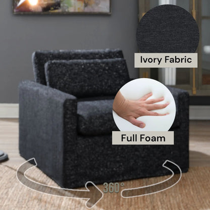 Naveen swivel chair with 1 toss pillow in ivory fabric by Unique Piece Furniture on Tampa Home & Garden Store