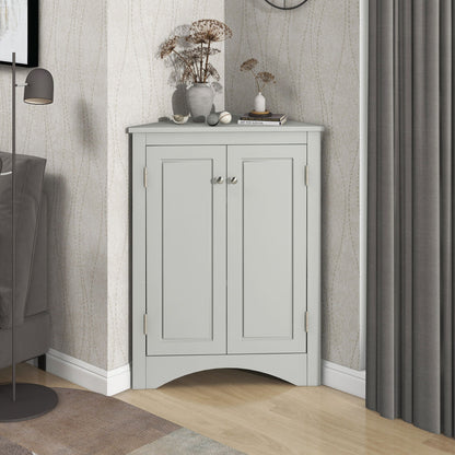 HouseOfZazla linen cabinet freestanding storage with light gray finish and dual panel doors on Tampa Home & Garden Store