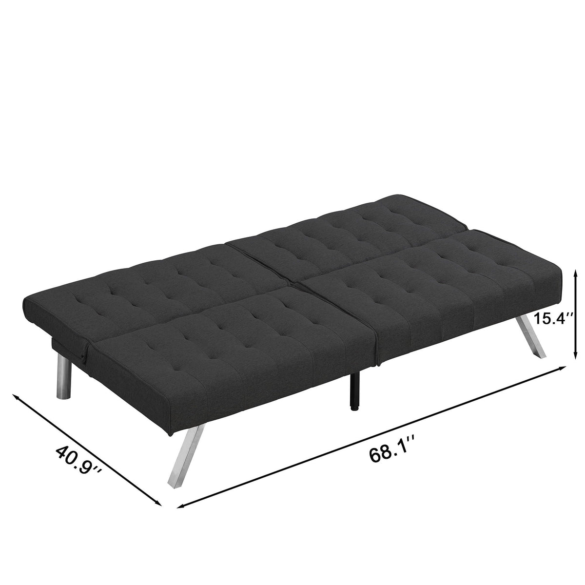 Modern Sofa Bed With Wood Frame and Steel Legs