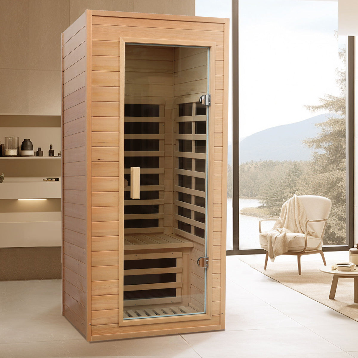 Hemlock Infrared Sauna with LCD by HouseOfZazla, brown sauna on Tampa Home & Garden Store
