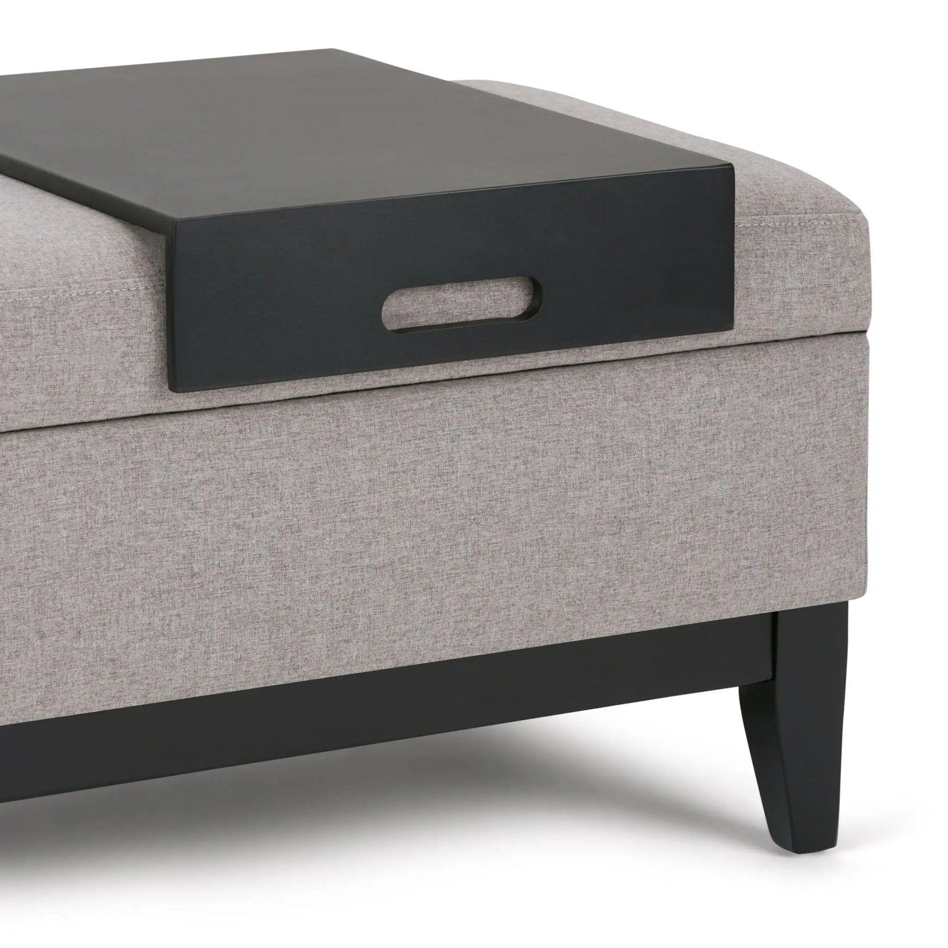 Oregon Contemporary Storage Ottoman Bench With Tray in grey fabric, black tray on Tampa Home & Garden Store