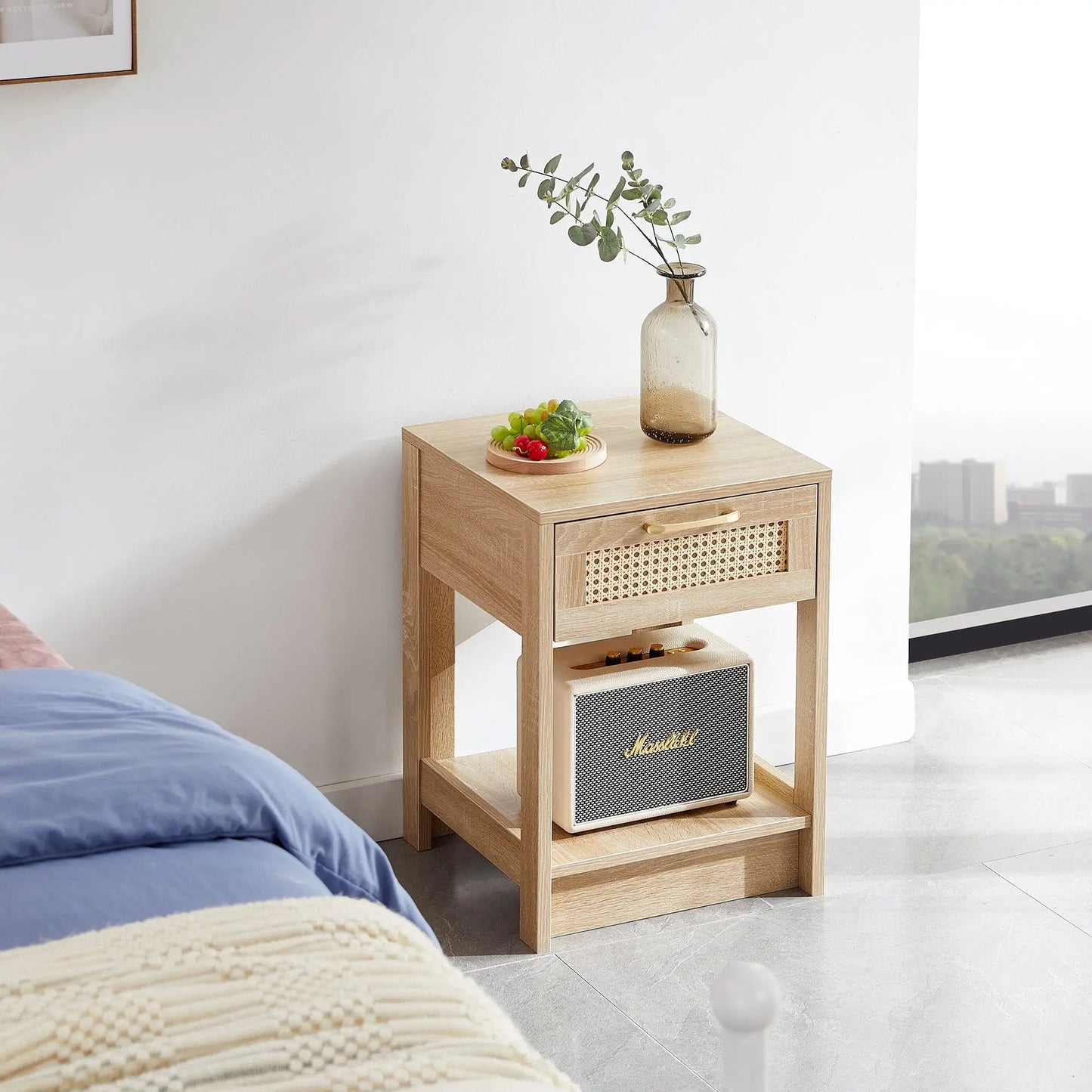 Rattan End Table With Drawer and Nightstand