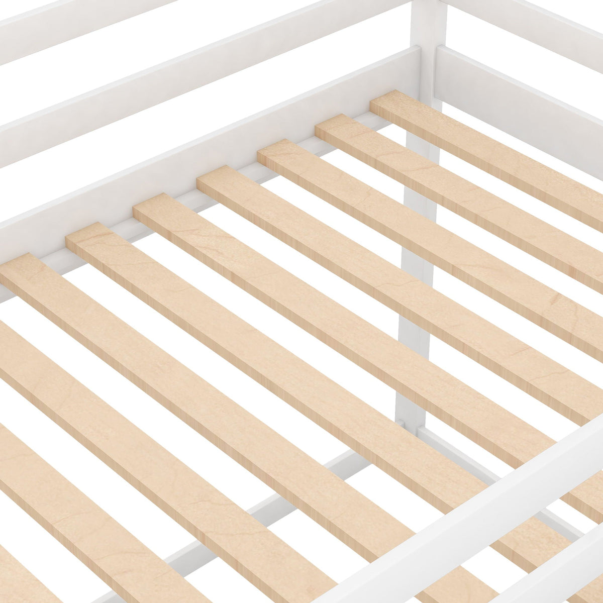 Low bunk bed with house-frame and ladder, white finish, wood slats on Tampa Home & Garden Store