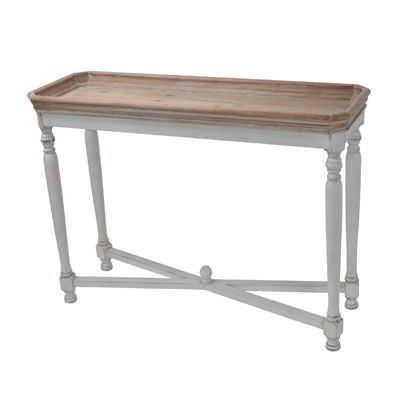 Narrow Alcott Side Table with light brown fir wood top and white painted frame by HouseOfZazla on Tampa Home & Garden Store