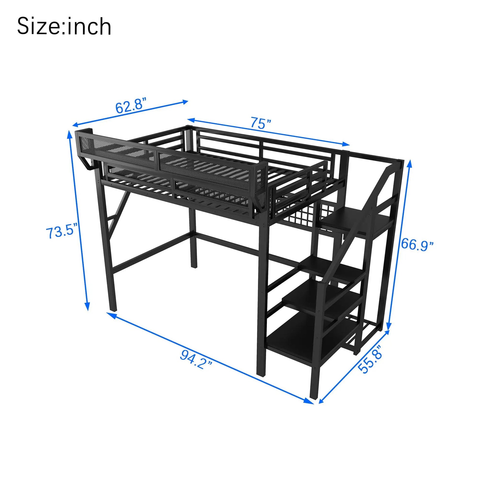 Loft bed with stairs and storage in black metal frame by Unique Piece Furniture on Tampa Home & Garden Store