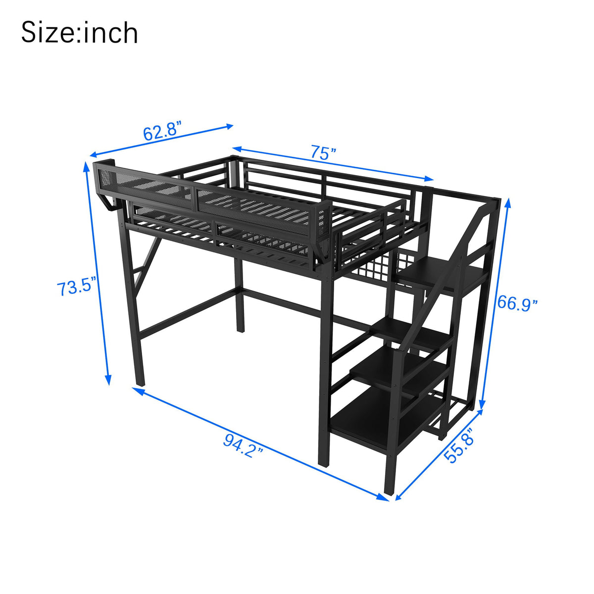 Loft bed with stairs and storage in black metal frame by HouseOfZazla, Loft Beds & Bed Frames on Tampa Home & Garden Store