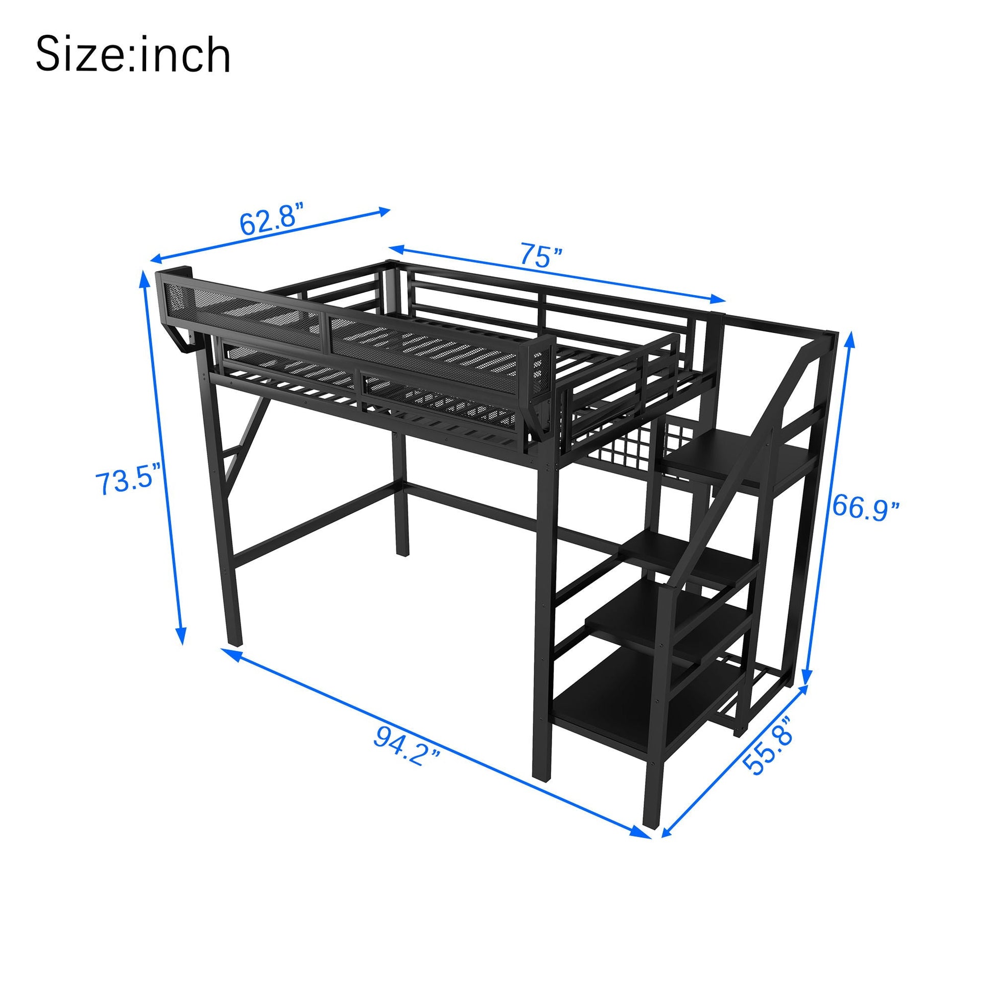 Loft bed with stairs and storage in black metal frame by HouseOfZazla, Loft Beds & Bed Frames on Tampa Home & Garden Store