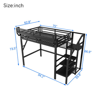 Loft bed with stairs and storage in black metal frame by HouseOfZazla, Loft Beds & Bed Frames on Tampa Home & Garden Store