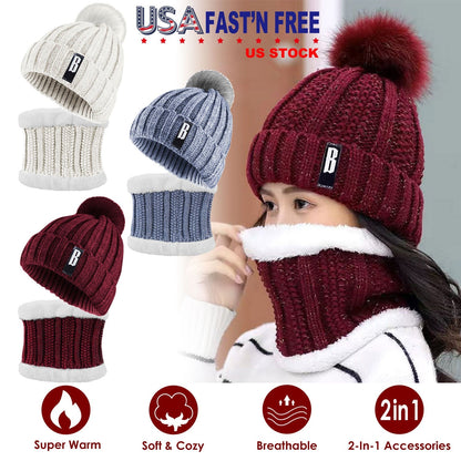 Winter beanie hat scarf set GemGear; knit pom-pom beanies in white blue burgundy navy on Tampa Home & Garden Store