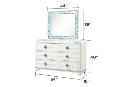 Laguna 4pc queen upholstered bedroom set white dresser with blue mosaic mirror HouseOfZazla on Tampa Home & Garden Store