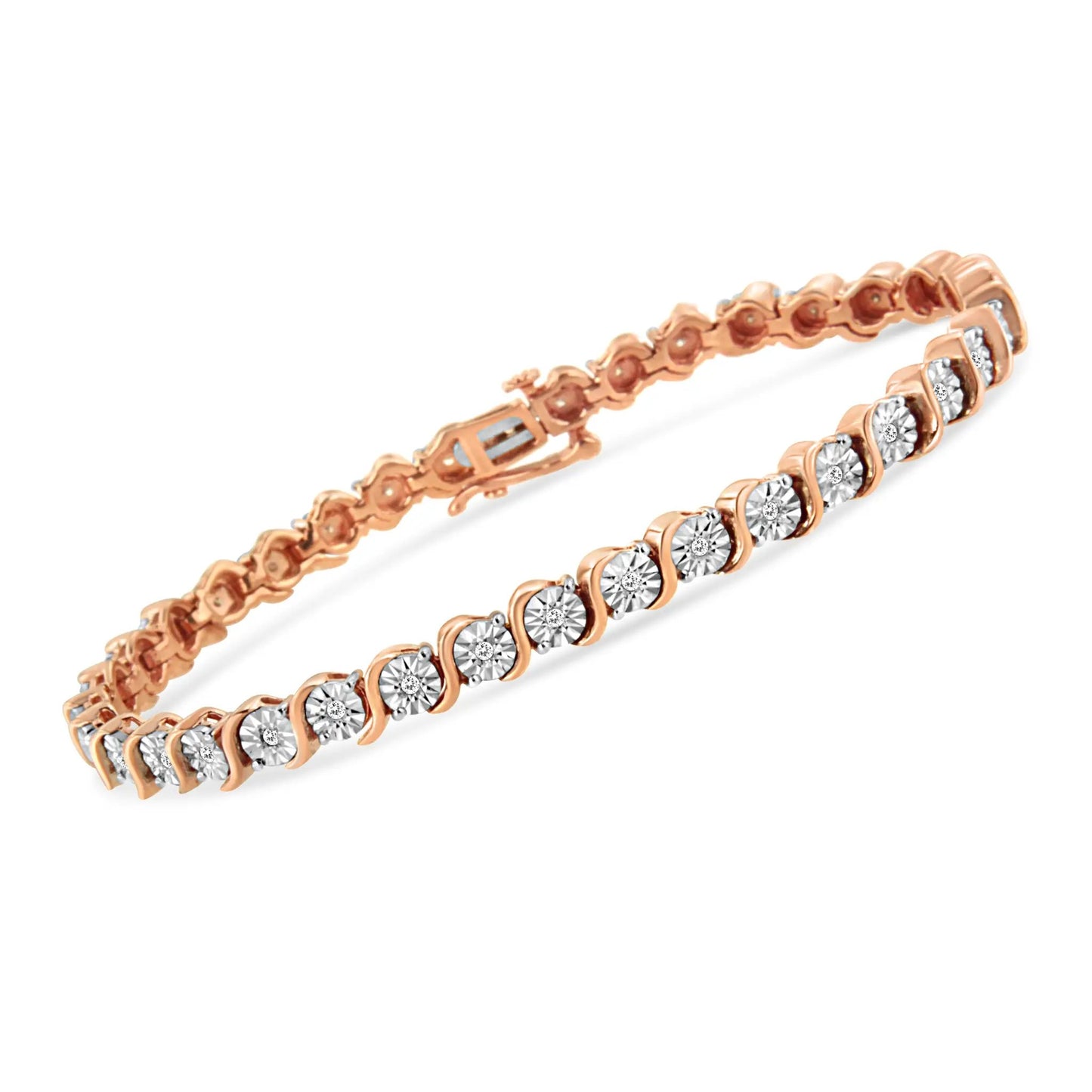Rose gold plated 925 silver diamond tennis bracelets with round diamonds in bezel settings on Tampa Home & Garden Store