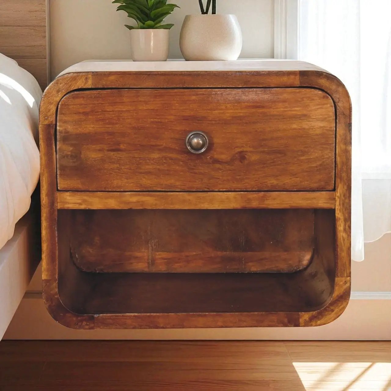 Curve Upper Slot Floating Nightstand with Drawer