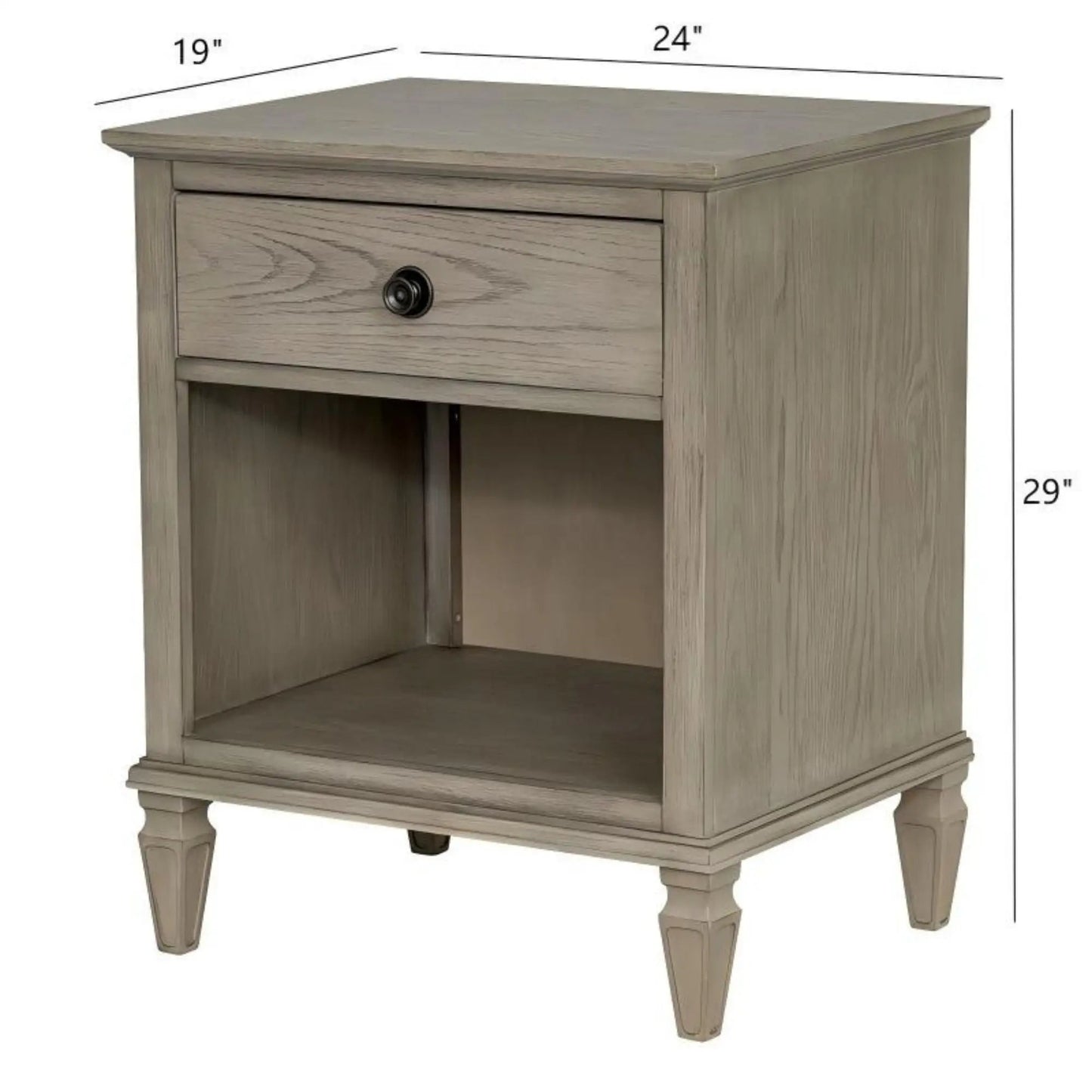 Victoria Nightstand with Open Storage in gray wood, single drawer by Unique Piece Furniture on Tampa Home & Garden Store