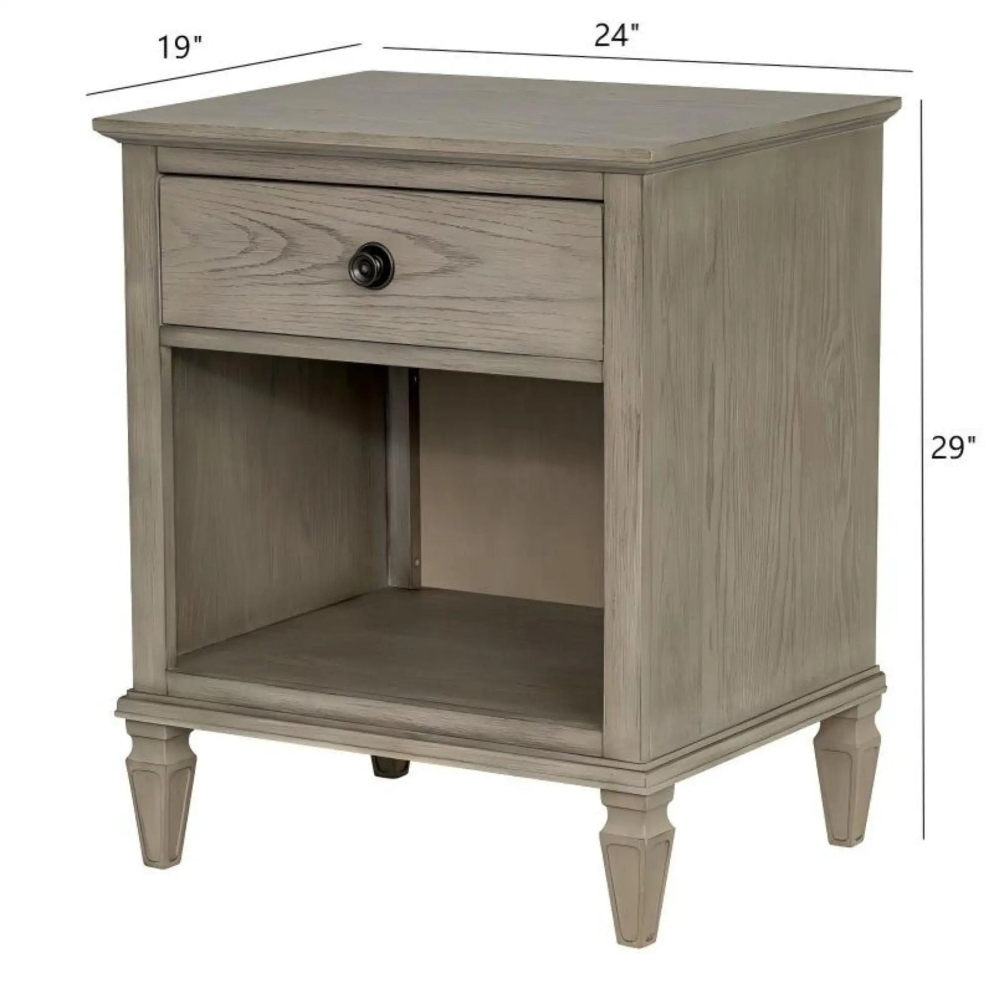 Victoria Nightstand with Open Storage in gray wood, single drawer by Unique Piece Furniture on Tampa Home & Garden Store