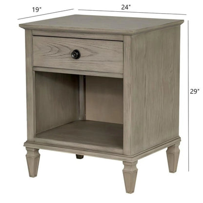 Victoria Nightstand with Open Storage in gray wood, single drawer by Unique Piece Furniture on Tampa Home & Garden Store