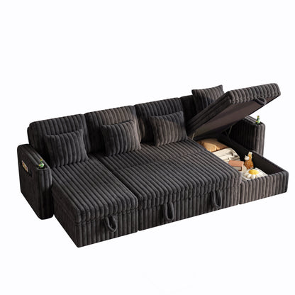 U shaped plush corduroy sleeper sectional sofa by HouseOfZazla in dark charcoal fabric with storage on Tampa Home & Garden Store