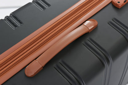 Hardshell luggage set 2pc by HouseOfZazla, black polycarbonate with tan zippers and handles on Tampa Home & Garden Store
