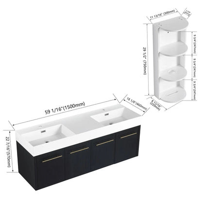Modern Wall Mounted Vanity Resin Sink and Rack