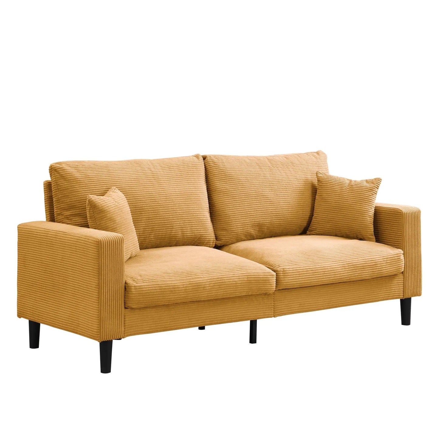 Modern Upholstered Resilience Three Seater Sofa in tan corduroy with black legs on Tampa Home & Garden Store