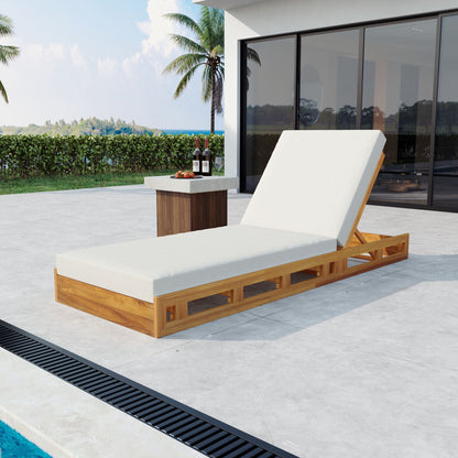Acacia wood lounge chaises pair with cream cushions, adjustable recline by HouseOfZazla on Tampa Home & Garden Store