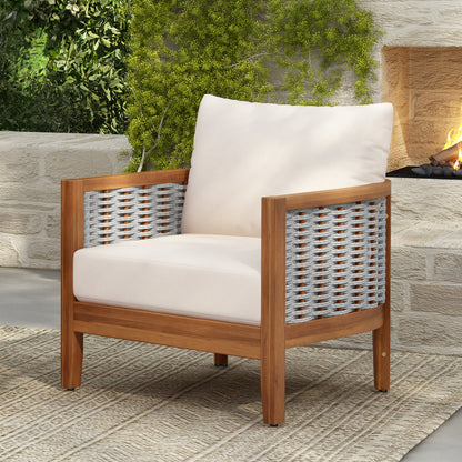Outdoor Tub Armchair with Woven Rope and Acacia