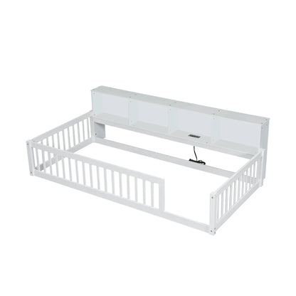 Floor Bed With Storage Cabinets and USB Ports