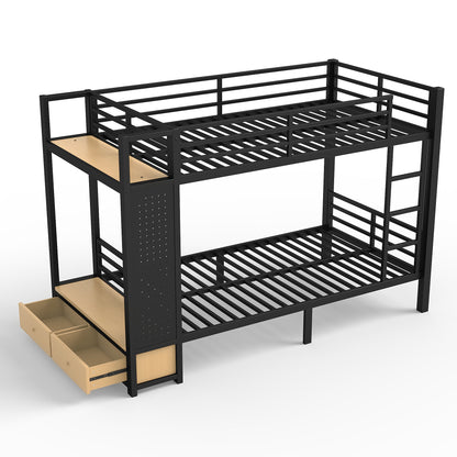 Twin XL over Twin XL metal bunk bed in black with built-in storage drawers and ladder on Tampa Home & Garden Store