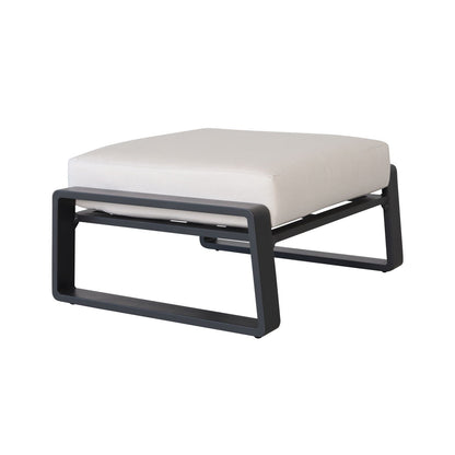 Outdoor ottoman set of 2 with cream cushions and dark gray metal frame on Tampa Home & Garden Store