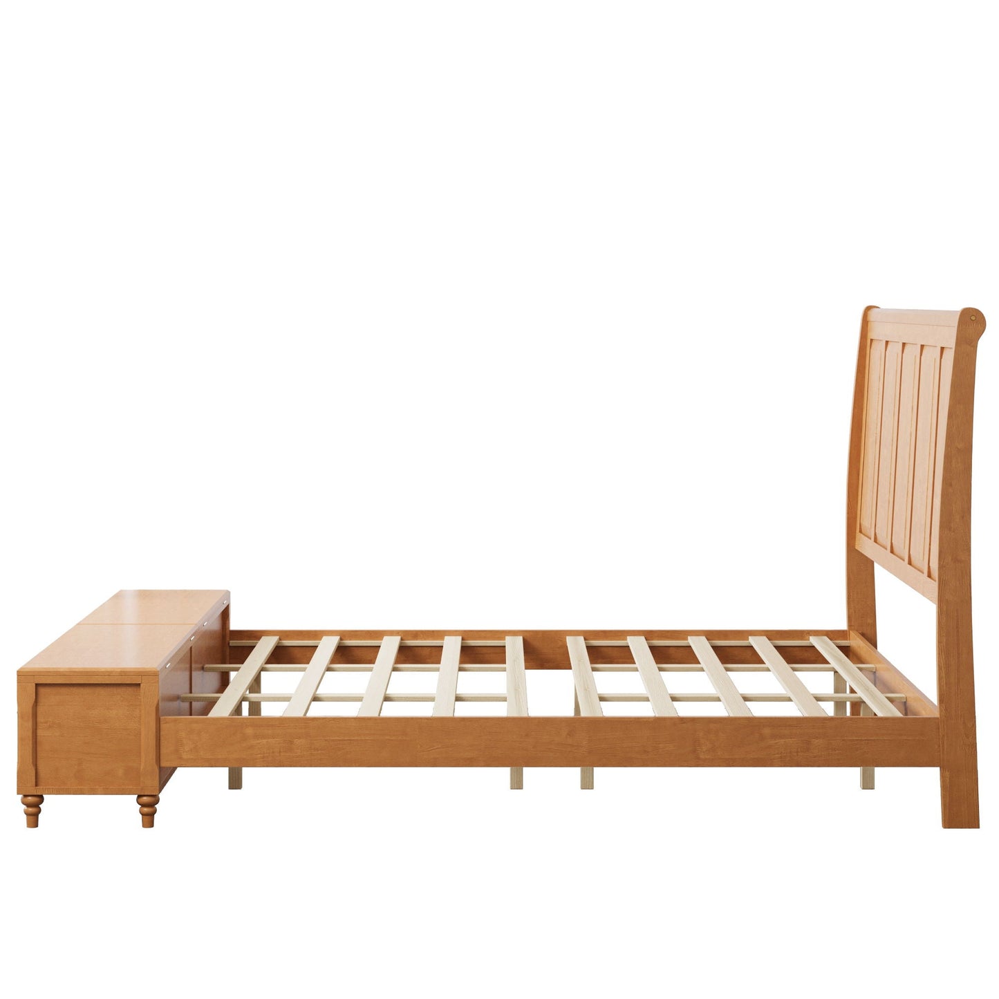 Modern Sleigh Bed with Tall Headboard and Bench