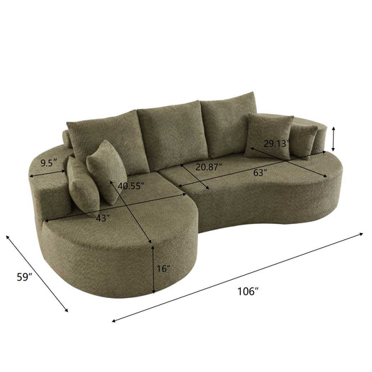 2-Piece Fabric Cloud Curved Sectional Boucle Sofa with Chaise in Forest by HouseOfZazla, 106 in on Tampa Home & Garden Store