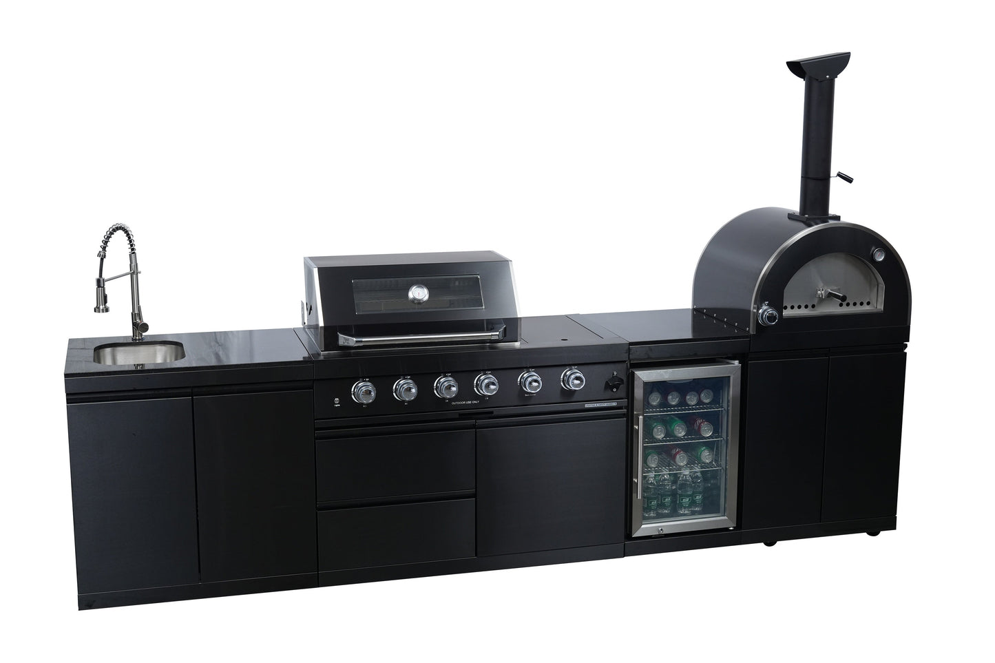 Black 125-inch stainless gas outdoor kitchen with sink grill and fridge by HouseOfZazla on Tampa Home & Garden Store