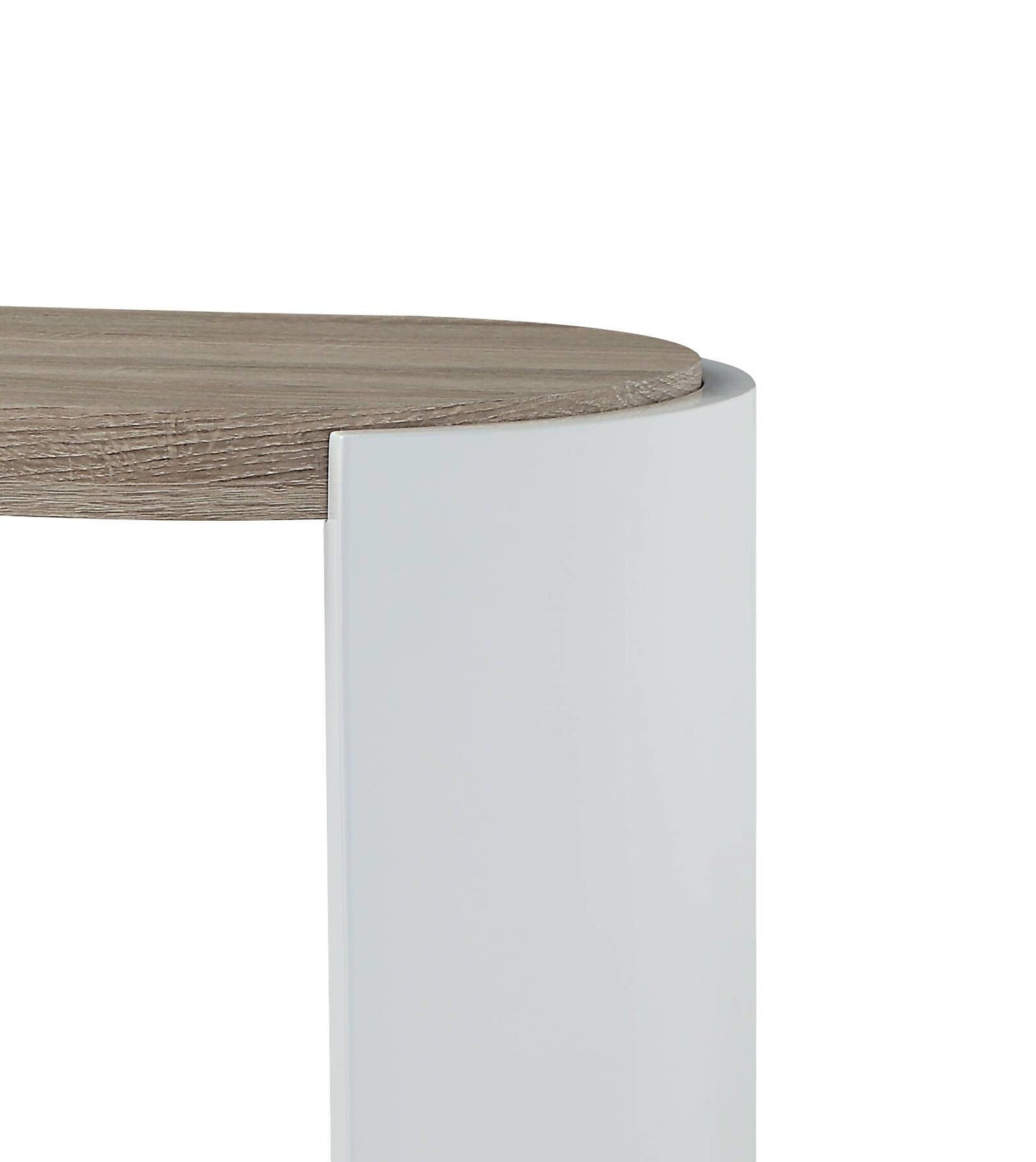Zoma High Gloss Sofa Table oak top with white base, round edge on Tampa Home & Garden Store