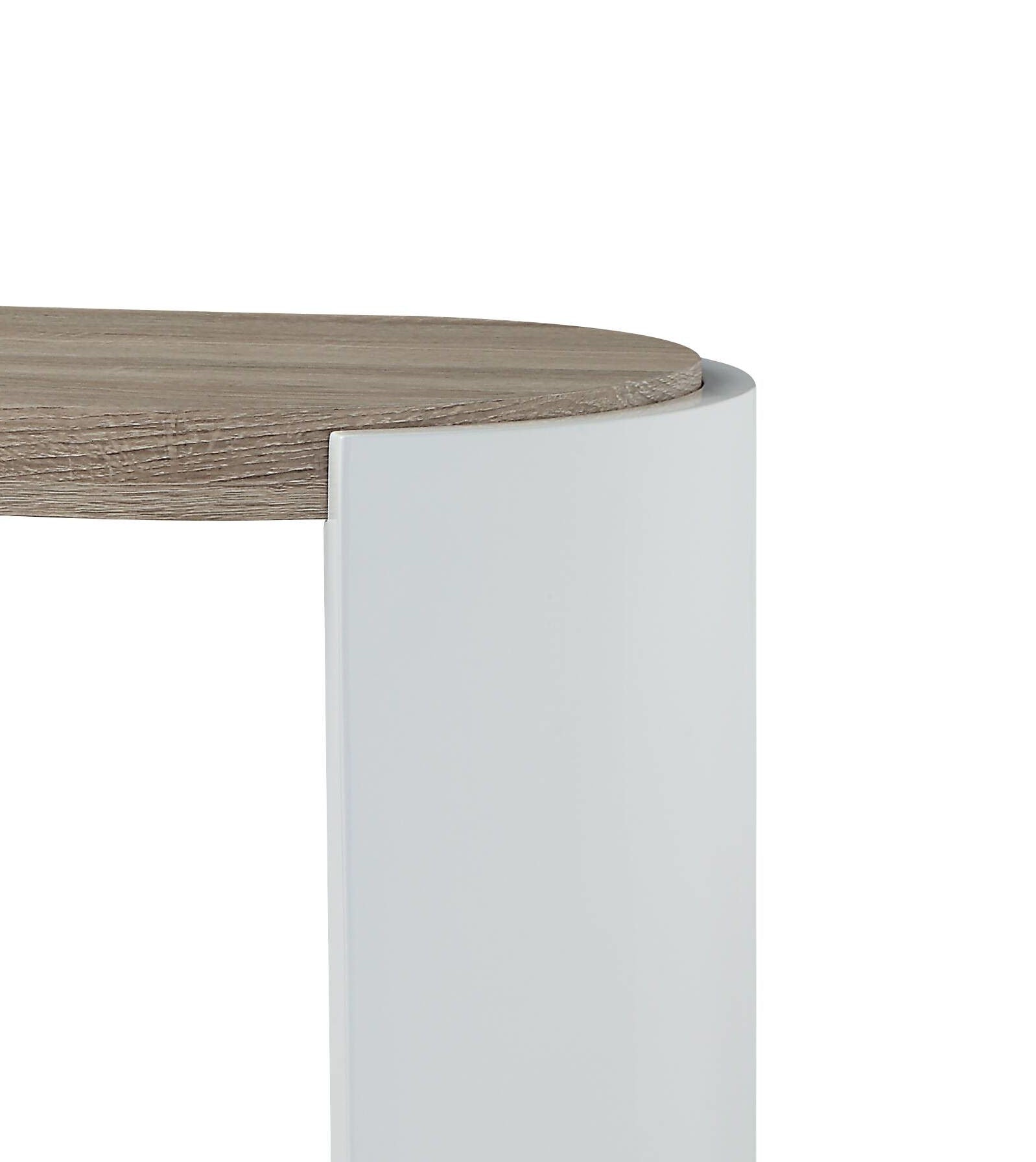 Zoma High Gloss Sofa Table oak top with white base, round edge on Tampa Home & Garden Store