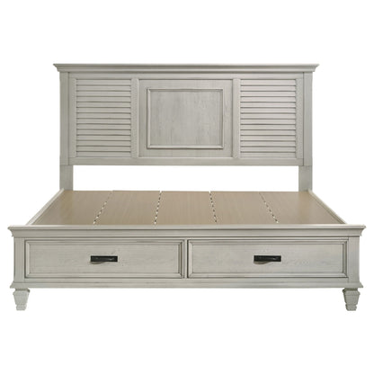 Capistrano 2-drawer bed frame in graywashed wood with louvered side panels on Tampa Home & Garden Store