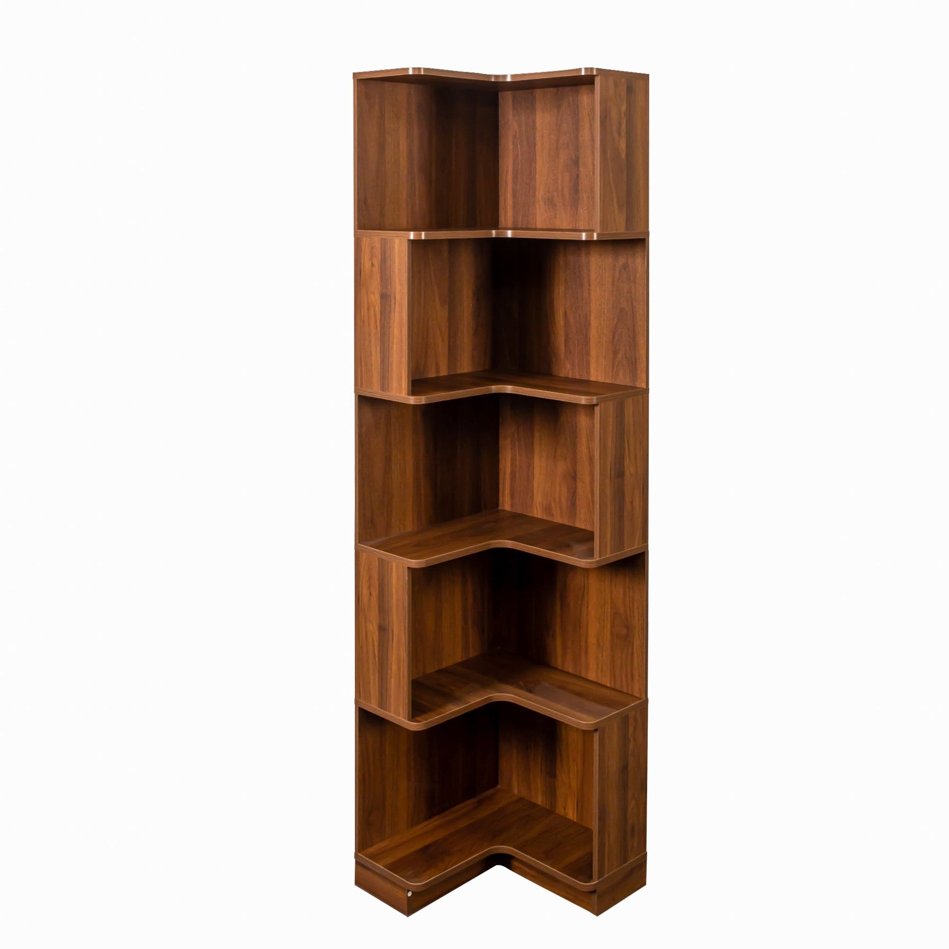 Corner Book Shelf 5-tier corner bookshelf in dark wood by HouseOfZazla etagere with curved edges on Tampa Home & Garden Store