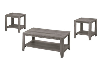 Three-piece transitional table set with coffee table and two end tables in gray wood finish on Tampa Home & Garden Store