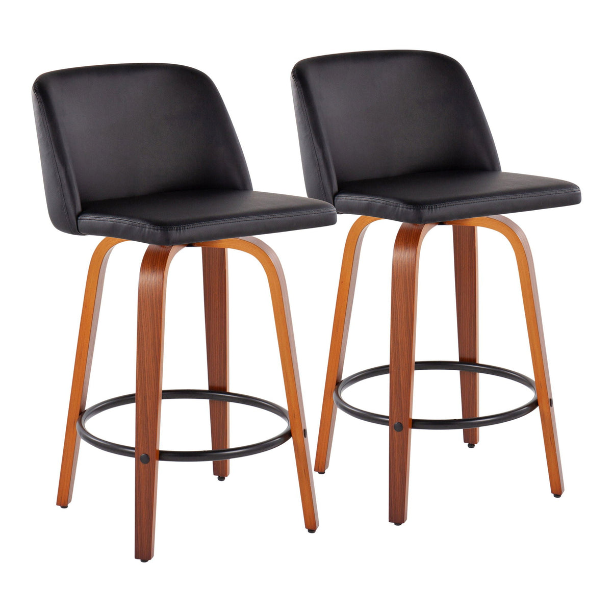 Toriano counter stools set of 2, black leather seats, wooden curved legs by HouseOfZazla on Tampa Home & Garden Store