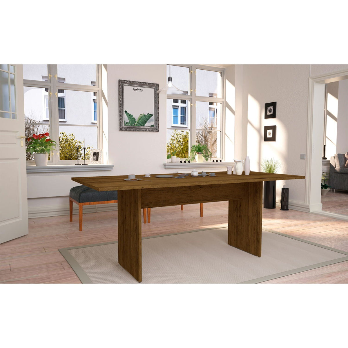Nomad dining table in warm brown Protouch wood-grain finish by HouseOfZazla on Tampa Home & Garden Store