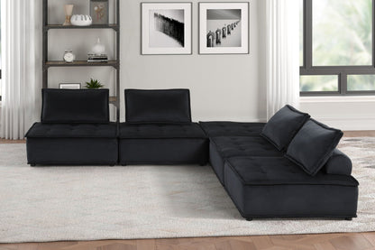 Anna - Stylish Sectional Sofa Ottoman, black tufted fabric, stationary sectional on Tampa Home & Garden Store