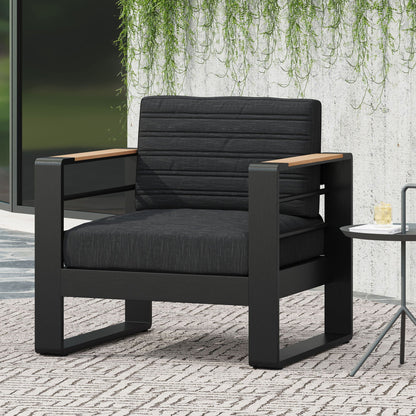Giovanna Club Chair Set outdoor arm chairs with aluminum frame and black cushions on Tampa Home & Garden Store