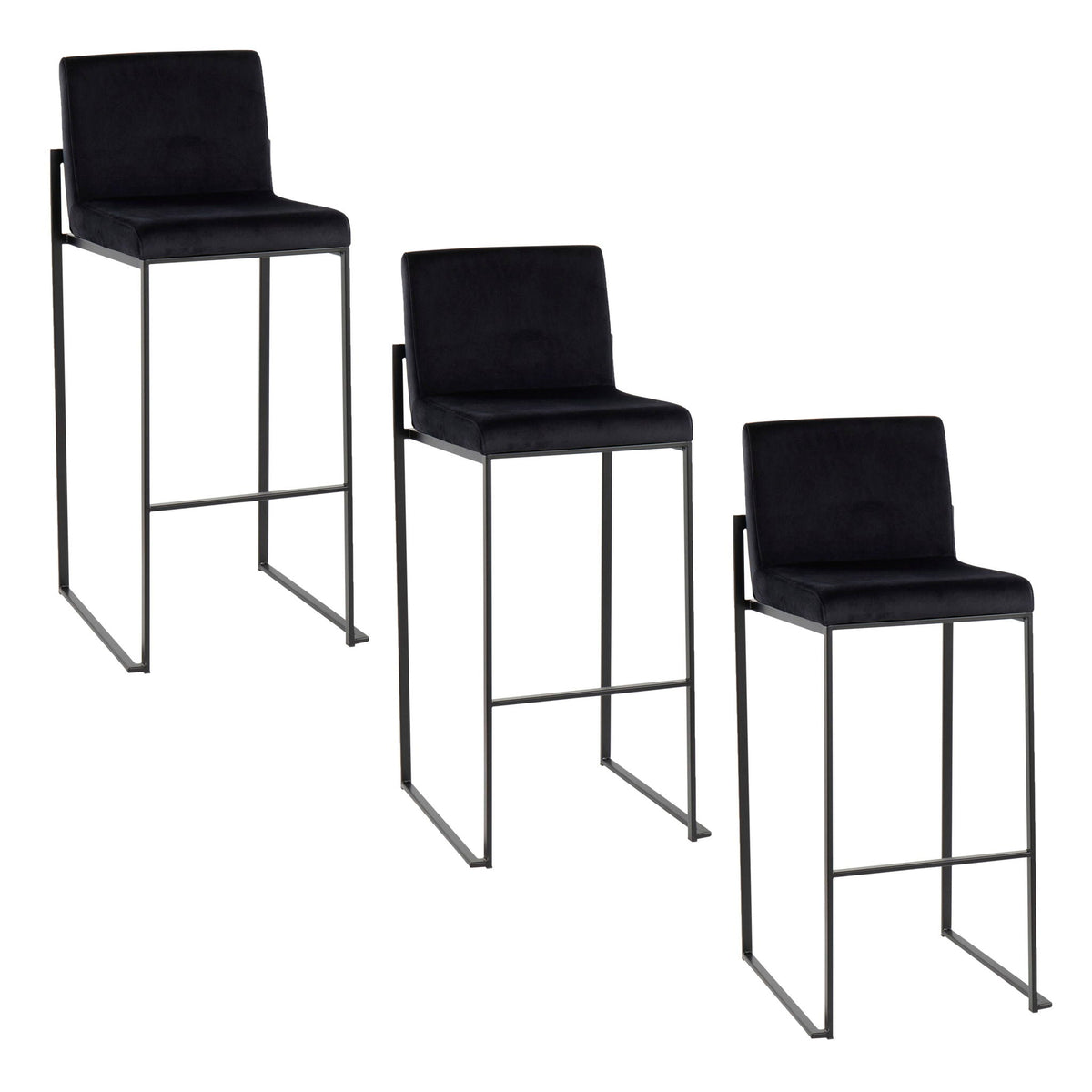 High-back bar stool set by HouseOfZazla in black velvet with metal frames, 3 stools on Tampa Home & Garden Store