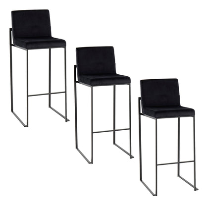 High-back bar stool set by HouseOfZazla in black velvet with metal frames, 3 stools on Tampa Home & Garden Store