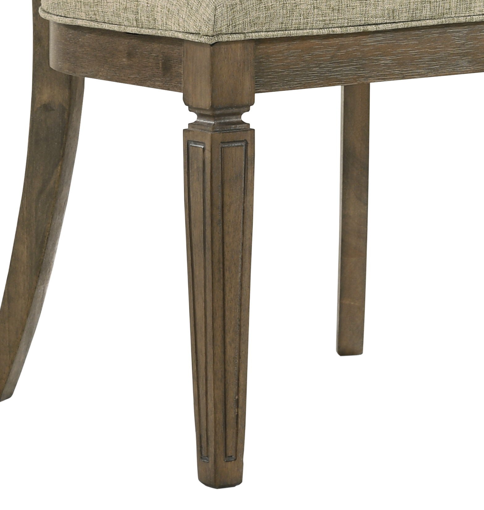 Parfield 7 Piece Dining Room Set chair leg in light brown oak with beige upholstered seat on Tampa Home & Garden Store
