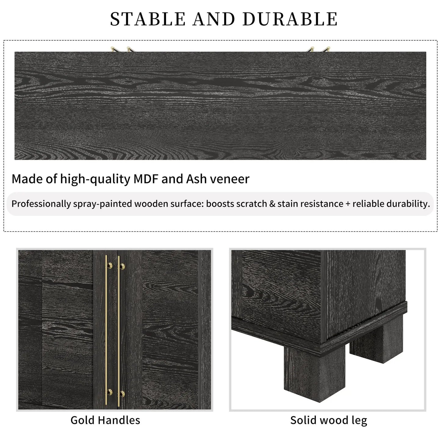 Sideboard with adjustable shelves in dark wood with gold handles on Tampa Home & Garden Store