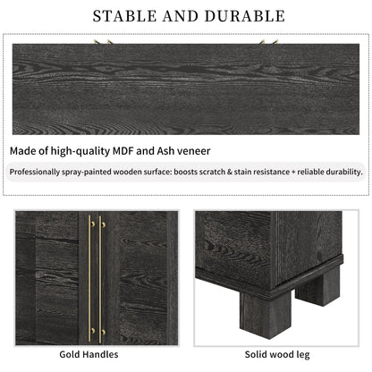 Sideboard with adjustable shelves in dark wood with gold handles on Tampa Home & Garden Store