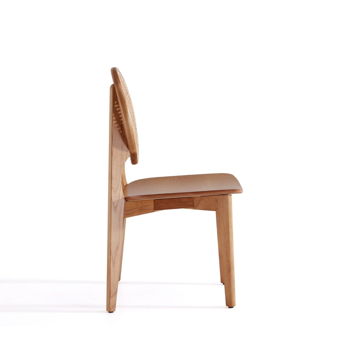 Rattan cane backrest dining chair with solid wood frame, light brown finish, tan seat on Tampa Home & Garden Store