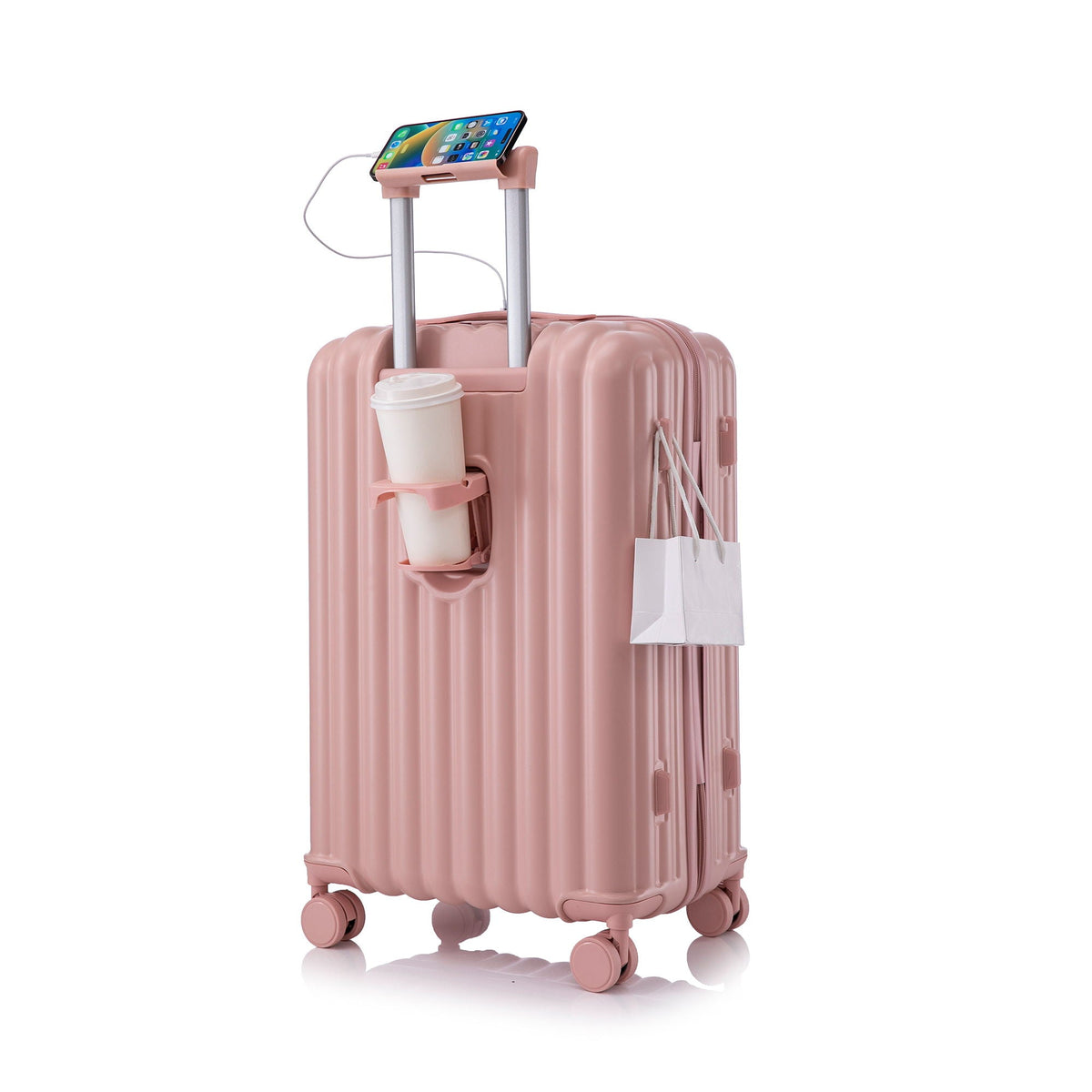 HouseOfZazla 3-piece pink spinner luggage set with cup holder, USB port and phone holder on Tampa Home & Garden Store